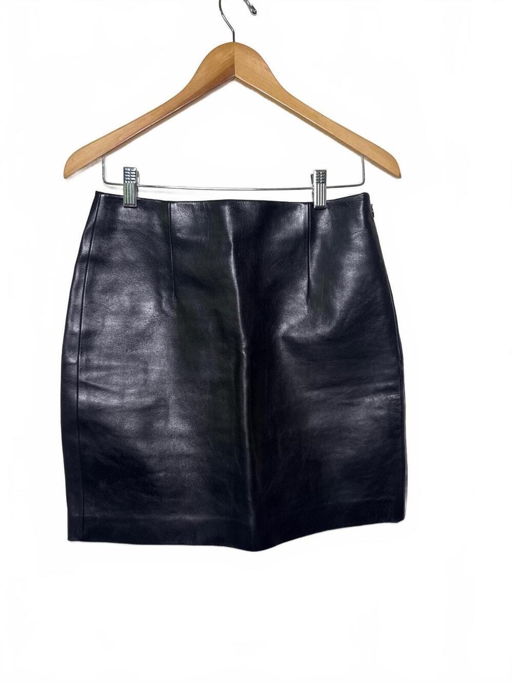 Theory Black Leather Mini Skirt Size 6